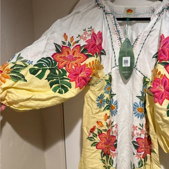 Farm Rio Bloom Garden embroidered linen maxi dress, Size L - Picture 4 of 14